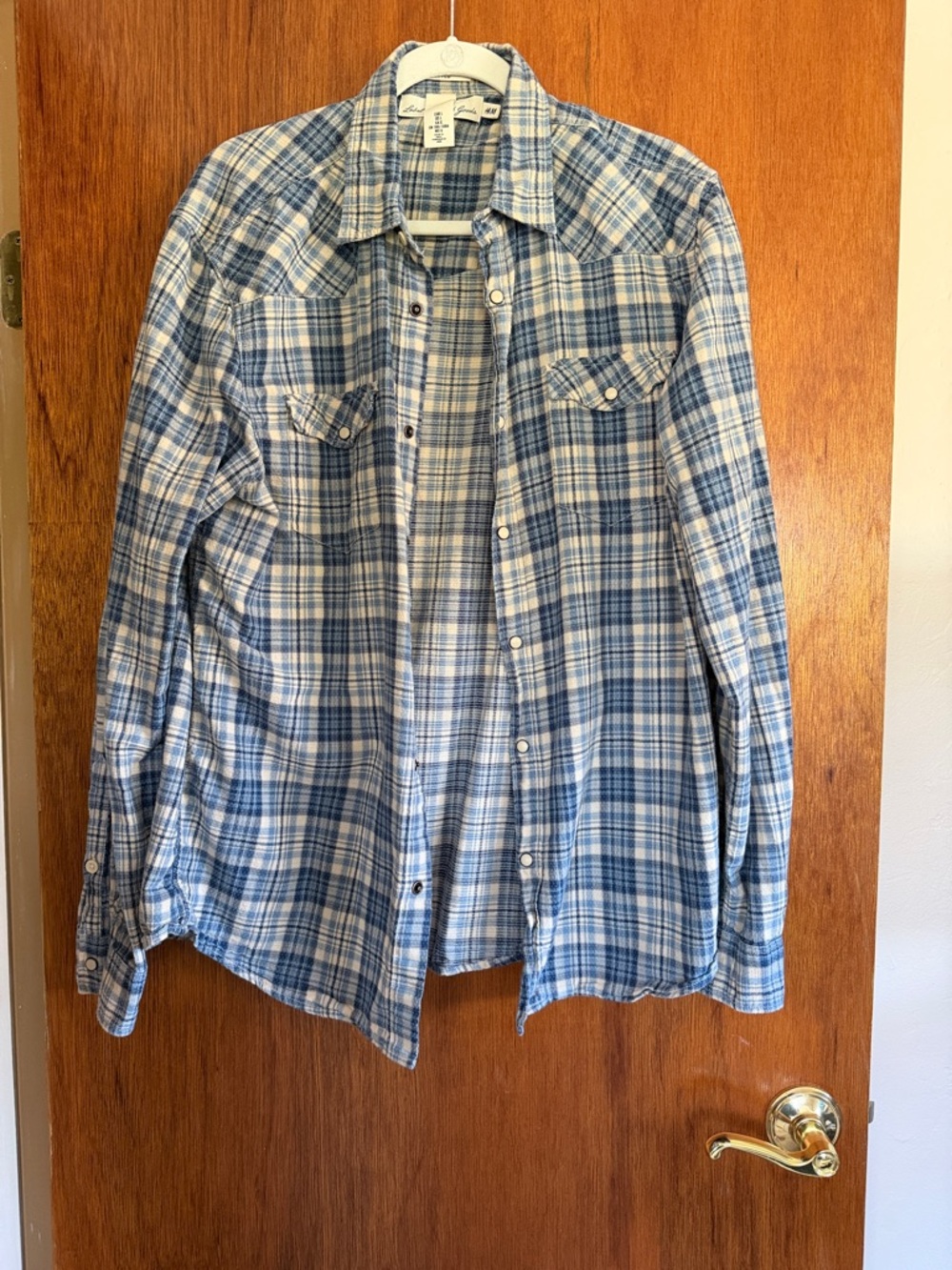 H&M Blue and Cream Plaid Fitted Shirt